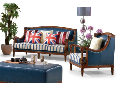 Juego de sofá de muebles americanos, conjunto de EE. UU. de 3+1 plazas, sofá de tres plazas y sillón.