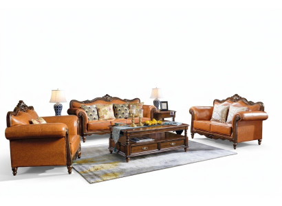 Conjunto de sofás americanos, sofá de cuero, sofá, cojines, 3 plazas, madera, asientos.