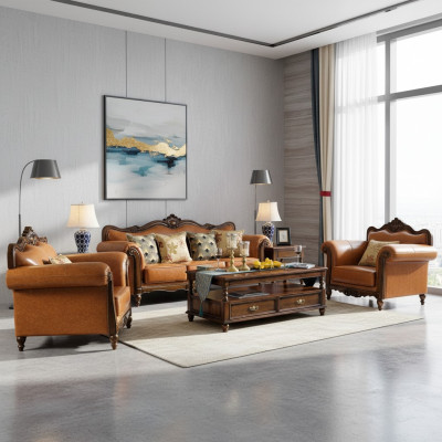 Conjunto de sofá 3+1 plazas sofá de cuero Sofá clásico Naranja