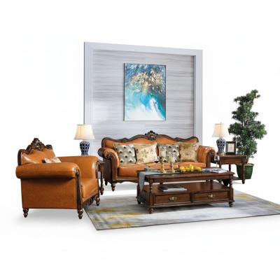 Conjunto de sofá 3+1 plazas sofá de cuero Sofá clásico Naranja