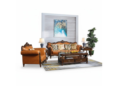 Conjunto de sofá 3+1 plazas sofá de cuero Sofá clásico Naranja