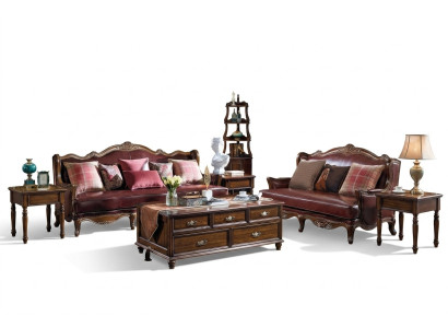 Imperio Estados Unidos Muebles Estilo Antiguo Sofá de Cuero de 3 plazas + 2 butacas Juego de Sofás Sofa