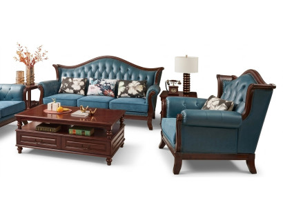 Chesterfield Conjunto de sala de estar clásico de cuero barroco rococó, conjunto de sofás 3+1
