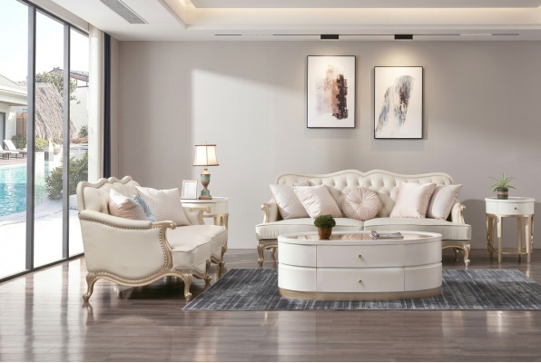 Sofá clásico Chesterfield de 3 plazas + 2 plazas en color beige.