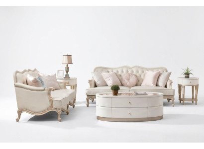 Sofá clásico Chesterfield de 3 plazas + 2 plazas en color beige.