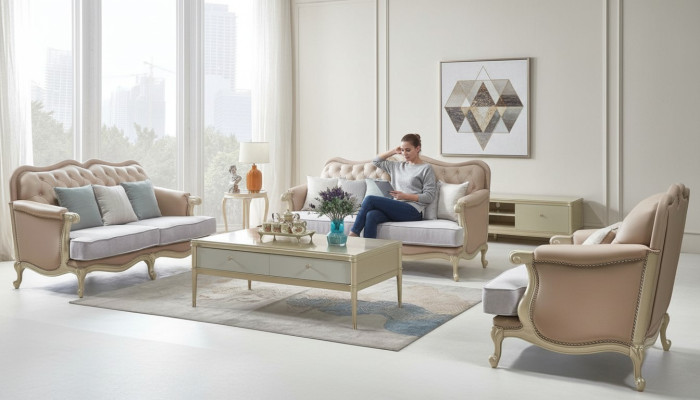 Rosa conjunto de muebles de sofá sofá 3 2 1 asientos sala de estar diseño 3 piezas.