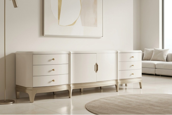Mueble de salón de madera blanco para TV con armario lateral de lujo.