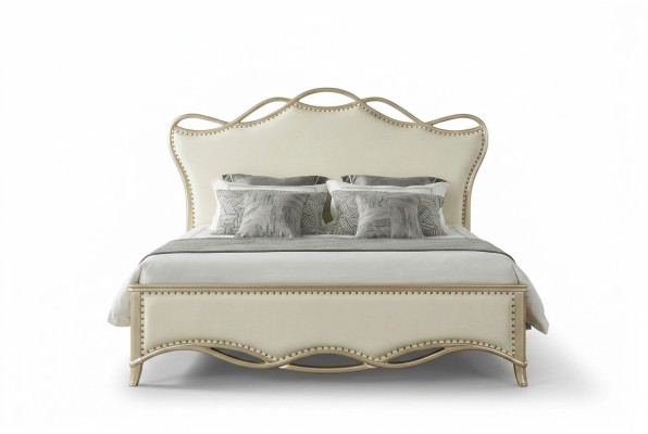 Diseño cama dormitorio camas textil lujo tapizado asiento tela beige muebles nuevo