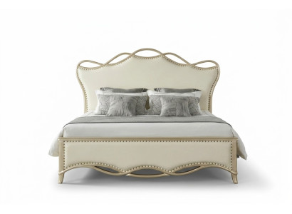Diseño cama dormitorio camas textil lujo tapizado asiento tela beige muebles nuevo