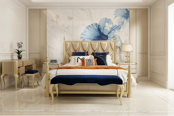 Diseño Dormitorio Cama Lujo Doble Camas Madera Moderna Muebles Tapizados 180x200cm