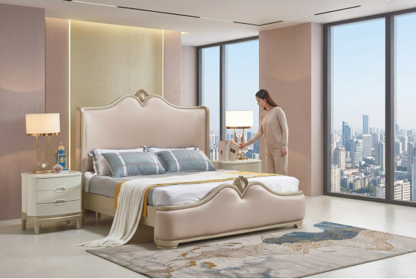 Estructura de la cama Camas Doble Marco de cama Beige Muebles de cama Camas dobles