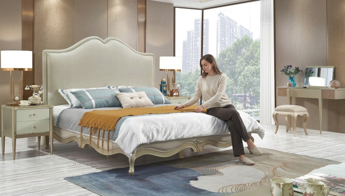 Marco de la cama Doble marco de la cama Lujo cama Madera Camas Beige camas dobles Hotel