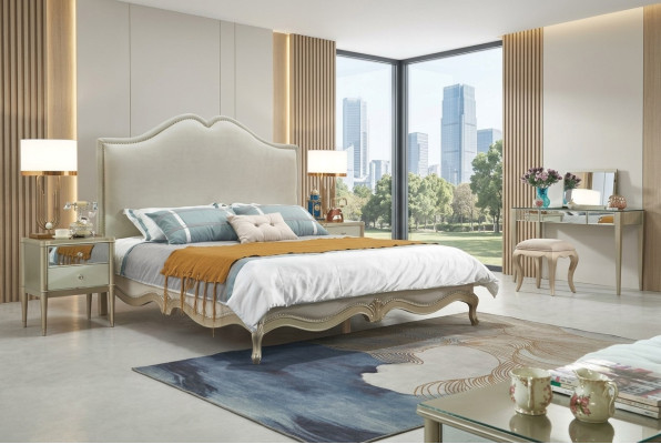 Marco de la cama Doble marco de la cama Lujo cama Madera Camas Beige camas dobles Hotel