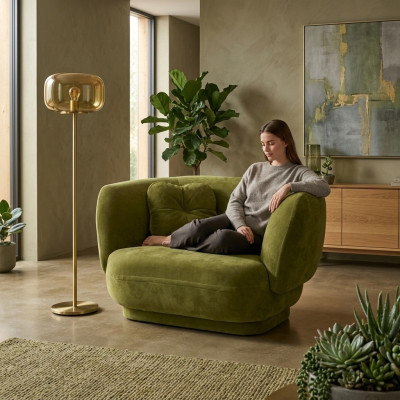 Sillón Asiento Verde Primavera Diseño Sala de estar Tapicería Individual Muebles Lujo Estilo
