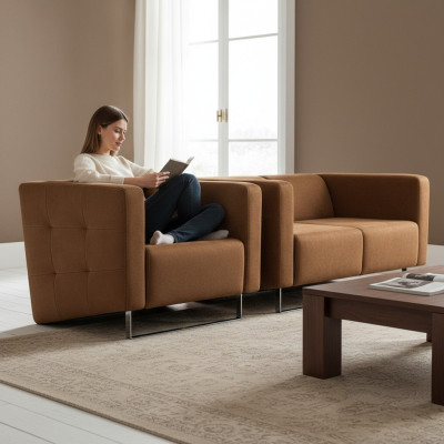 Sillón de lujo tapizado marrón estilo italiano diseño moderno muebles sala de estar nuevo