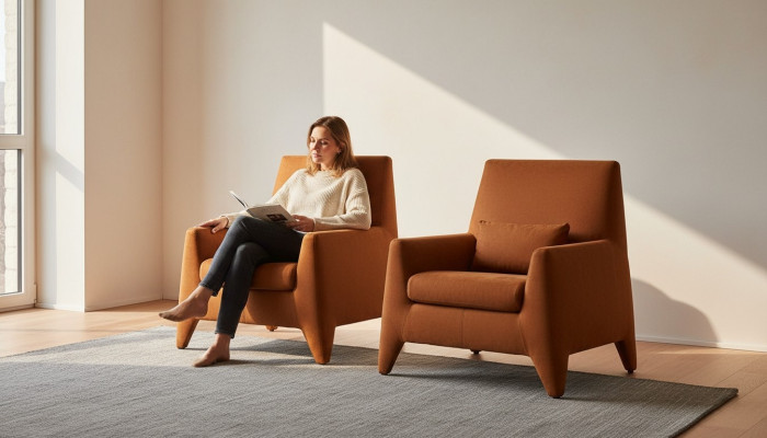 Sillón Asiento Diseño Moderno Sala de estar Tapizado Individual Textil Marrón Estilo Lujo