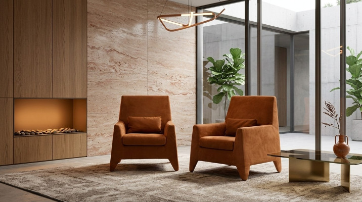 Sillón Asiento Diseño Moderno Sala de estar Tapizado Individual Textil Marrón Estilo Lujo