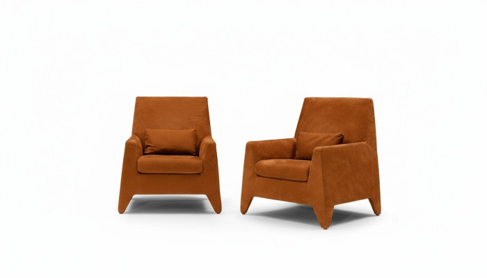 Sillón Asiento Diseño Moderno Sala de estar Tapizado Individual Textil Marrón Estilo Lujo