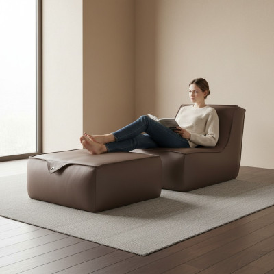 Sillón de diseño Luxe unipersonal moderno gris en cuero mobiliario unipersonal Prianera