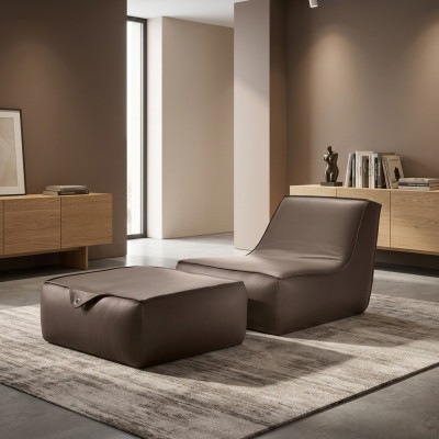 Sillón de diseño Luxe unipersonal moderno gris en cuero mobiliario unipersonal Prianera