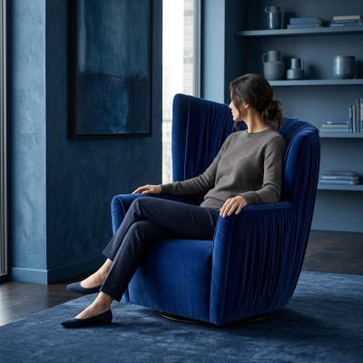 Sillón de lujo Diseño Muebles Azul Estilo moderno Diseño Textil Sala de estar Salón Nuevo