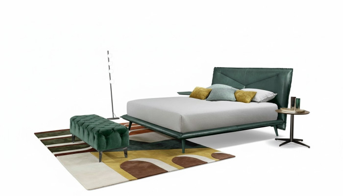 Marco de cama doble lujo Cama de dormitorio doble Cama de madera verde de cuero Nuevas camas