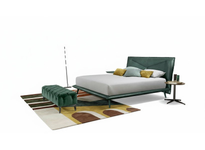 Marco de cama doble lujo Cama de dormitorio doble Cama de madera verde de cuero Nuevas camas