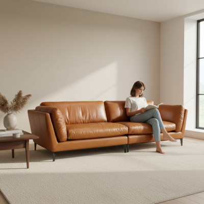 Sofá de 3 plazas marrón diseño de lujo muebles para sala de estar muebles de cuero estilo Prianera nuevo