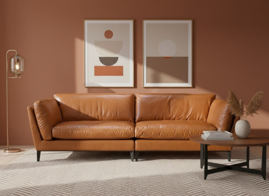 Sofá de 3 plazas marrón diseño de lujo muebles para sala de estar muebles de cuero estilo Prianera nuevo
