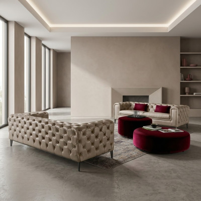 Lujoso conjunto de sofás de 3 plazas + 3 plazas en color beige de Chesterfield.