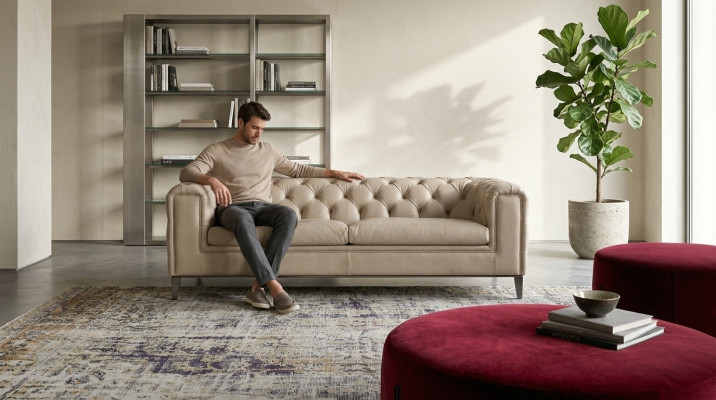 Sofá 3 plazas salón Chesterfield muebles diseño lujo estilo italiano beige