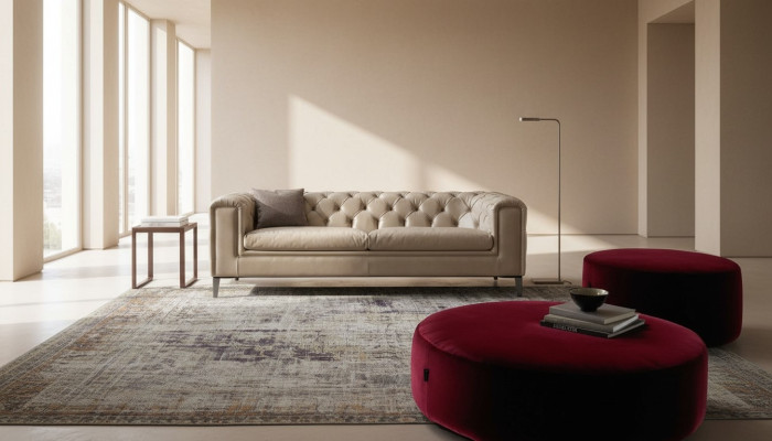 Sofá 3 plazas salón Chesterfield muebles diseño lujo estilo italiano beige