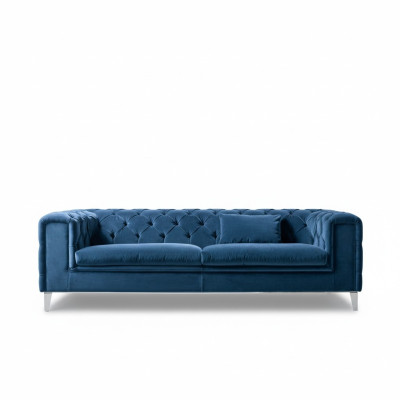 Sofá de 3 plazas azul de lujo en tela de diseño italiano para sala de estar.