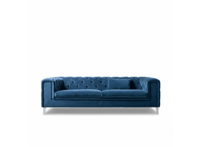 Sofá de 3 plazas azul de lujo en tela de diseño italiano para sala de estar.