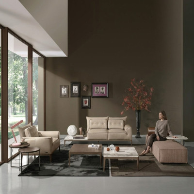 Conjunto de lujo de sofá de 2+1 plazas, sofá, sofás, sillón, cuero, 2 piezas. PRIANERA.
