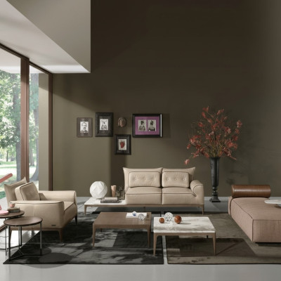 Conjunto de lujo de sofá de 2+1 plazas, sofá, sofás, sillón, cuero, 2 piezas. PRIANERA.