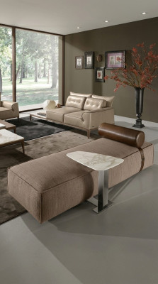 Lujo Chaise Longue Tela Diseño Sofá Marrón Sala de estar Muebles Sofás Prianera