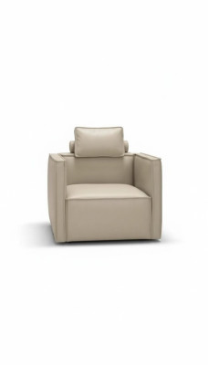 Sillón individual acolchado diseñador tejido asiento cuero moderno gris.