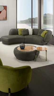 Sofá de tela de 3 plazas con tapizado de cuero moderno, asiento de relax, muebles de lujo, sofá esquinero redondo.