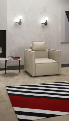 Sillón de una plaza de lujo, asiento acolchado, diseño beige, asiento de cuero Prianera nuevo