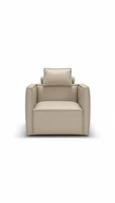 Sillón de una plaza de lujo, asiento acolchado, diseño beige, asiento de cuero Prianera nuevo