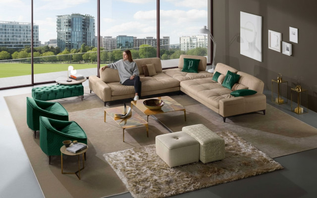 Cuero en forma de L Sofás de lujo Sofá esquina Sofá de esquina Sofá Muebles italianos