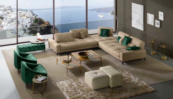 Cuero en forma de L Sofás de lujo Sofá esquina Sofá de esquina Sofá Muebles italianos