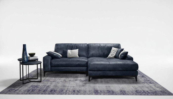 Sofá esquinero Salón Sofás Cuero Lujo Forma L Moderno Muebles Azul Nuevo