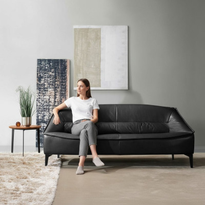 Sofá de lujo de tres plazas Sofá de 3 plazas de asientos en cuero negro de diseño estilo muebles