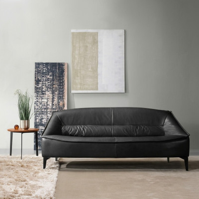 Sofá de lujo de tres plazas Sofá de 3 plazas de asientos en cuero negro de diseño estilo muebles