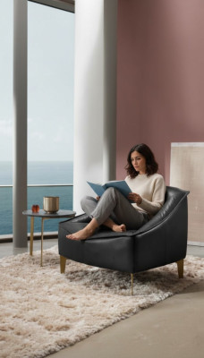 Sillón de diseño moderno acolchado asiento de cuero relax sillón lounge lujo salón