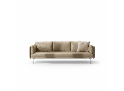 Sofá de tres plazas de lujo con asientos tipo prián, mueble de tapicería de descanso en beige. Sofás de cuero.