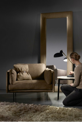 Diseño de sillón gris tapizado en cuero moderno lujo muebles de madera relax nuevo.