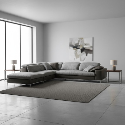 Diseño de sofá esquinero en forma de L, sofá de tela Prianera, sofás modernos, acolchado gris, nuevo.